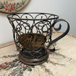 Two Giant Wraught Iron “Coffee” Mug Containers